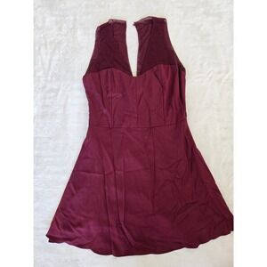 Tobi Burgundy Sleeveless Skater Dress Mesh Panel‎ Sweetheart Neckline M